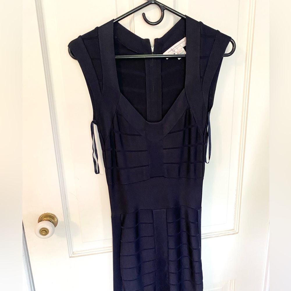 French Connection navy blue bandage body con dress